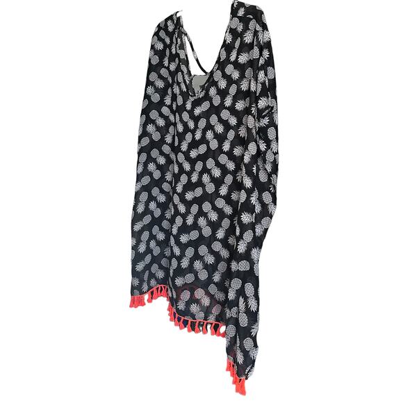 NO BO SWIMWEAR COVER-UP, JUNIORS/WOMENS, 1X( 17)-BLACK/WHITE PINEAPPLE PATTERN - Picture 4 of 11